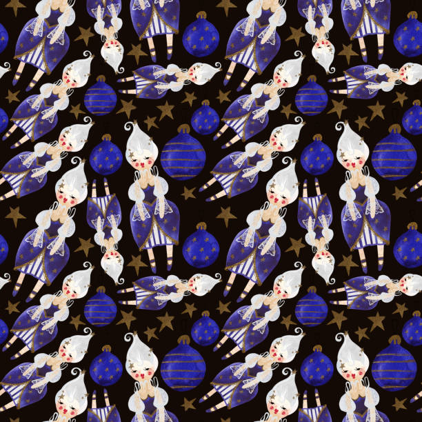 Nutcracker and nuts. Seamless watercolor pattern for New Year and Christmas wrapping paper. Vintage style gifts for children under the Christmas tree. Nutcracker and nuts. Seamless watercolor pattern for New Year and Christmas wrapping paper. Vintage style gifts for children under the Christmas tree tissue box pattern stock illustrations