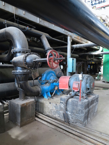 Electric motors driving industrial water pumps at power plant