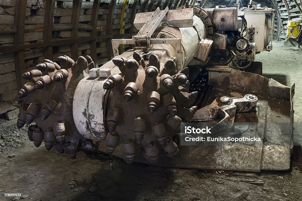 Coal extraction: mine combine Coal mining machine with rotating cutting drum Anthracite Coal Stock Photo