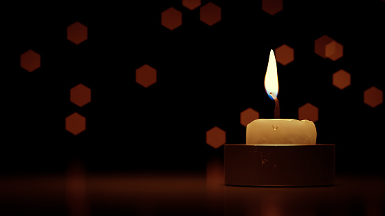 Dark copy space background with candles, 3d rendering