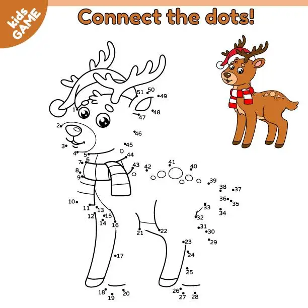 Vector illustration of Game Connect the dots and draw Christmas deer