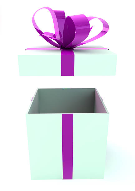 istock White gift box with purple ribbons 178093095