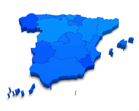3d Spain blue map on white isolated