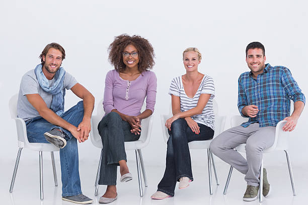 istock Stylish people sitting and smiling at camera 178094679