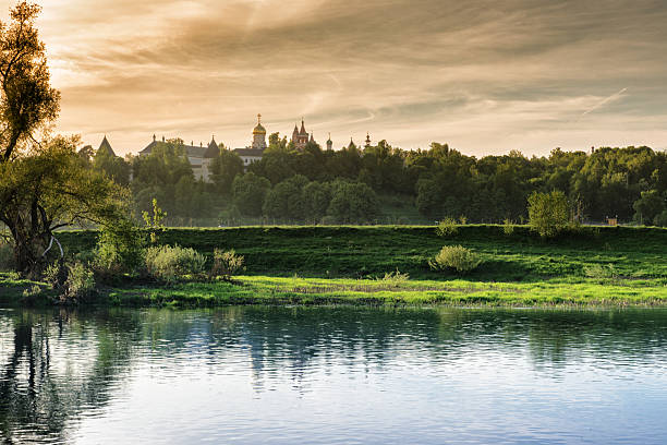 Evening in river in a Russia. Beautiful sunset over Moscow river.