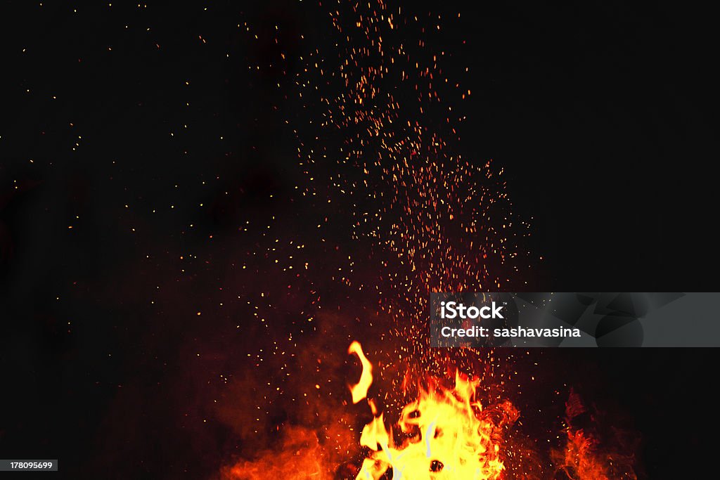 Fire burning Warm night fire burning Sparks Stock Photo