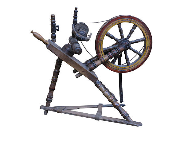 istock Old manual wooden spinning-wheel distaff isolated on white 178096553