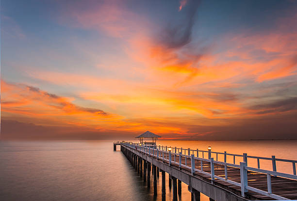 istock Wooden bridge at sunset time 178096832