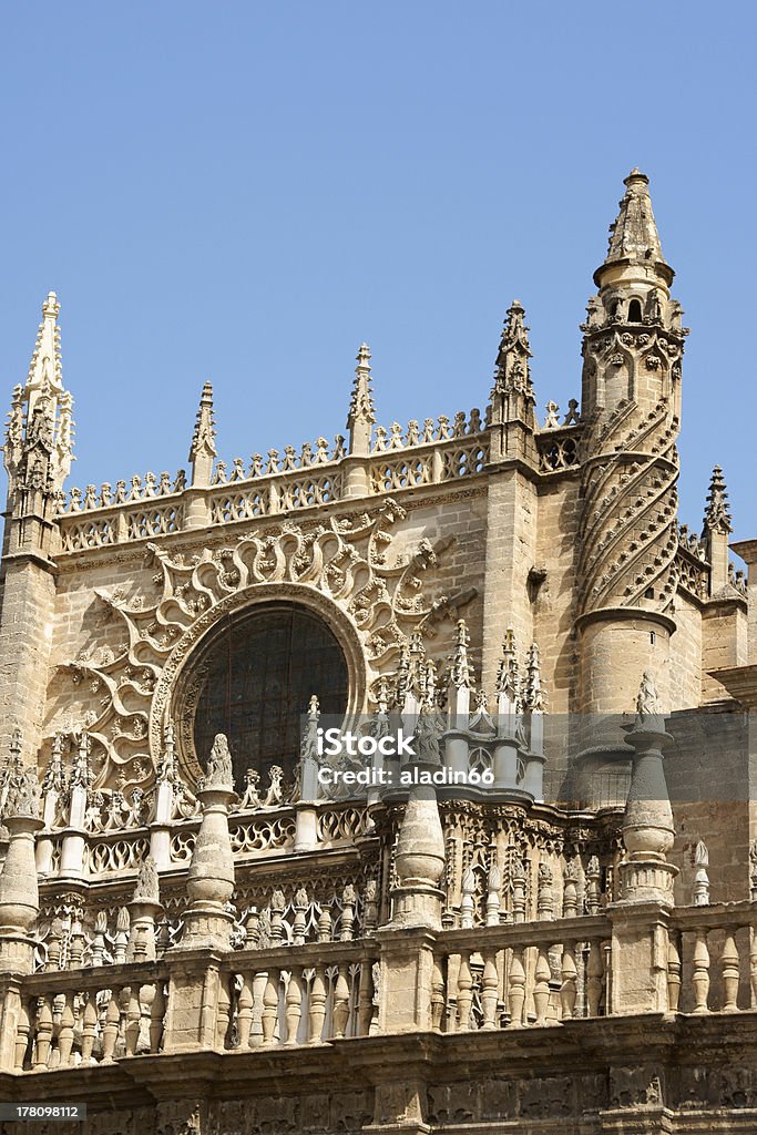 Cathedral of Seville Cathedral of Saint Mary of the See (Catedral de Santa Maria de la Sede) also known as Seville Cathedral. The present gothic and baroque Cathedral was built between 1402 and 1506 after an eathquake damaged the old church that, previously was a mosque of the berber Almohad period. Andalusia Stock Photo