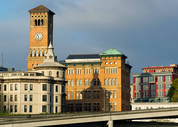 Old City Hall and Other Buildings Downtown Tacoma Washington The sun rises hitting the buildings of Downtown Tacoma Washington United States tacoma stock pictures, royalty-free photos & images