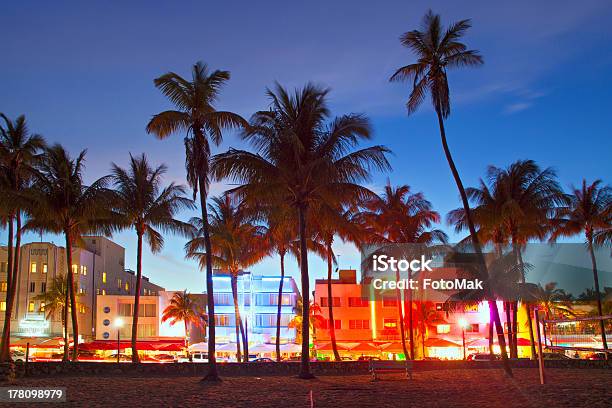 마이애미 비치 플로리다 호텔 및 레스토랑에서 해질녘까지 마이애미에 대한 스톡 사진 및 기타 이미지 - 마이애미, 야자 나무 - Arecales, 밤생활