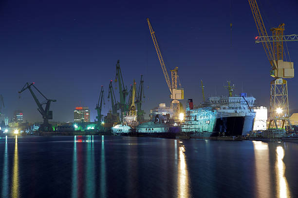istock Shipyard of Gdansk at night 178099685