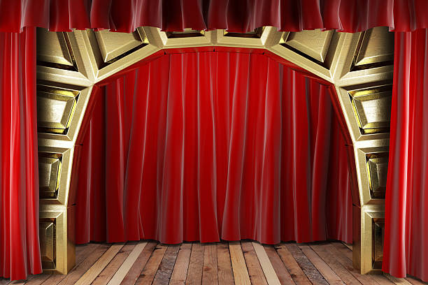 istock red fabric curtain on golden stage 178100035
