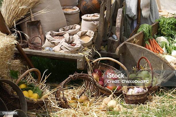 Baskets With Seasonal Fruit And Vegetables Stock Photo - Download Image Now - Apple - Fruit, Buying, Community