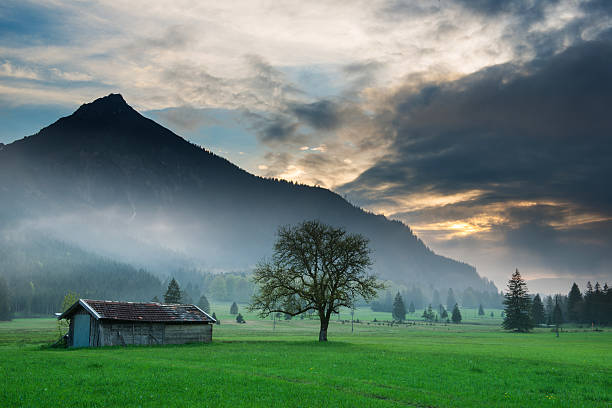 istock wooden hut at meadow in front of mountains 178100630