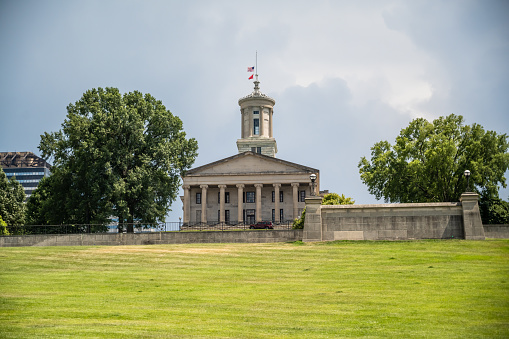 Nashville, TN, USA - July 6, 2022: The huge outside preserve grounds of Tennessee State Capitol