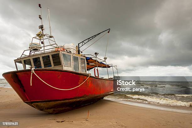 Fishing Boast On The Beach Stock Photo - Download Image Now - Bay of Water, Beach, Blue