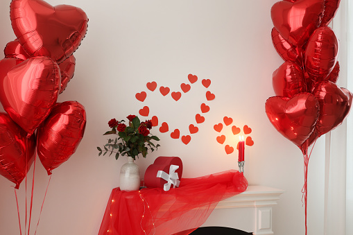Beautiful romantic decor indoors. Valentine's Day celebration