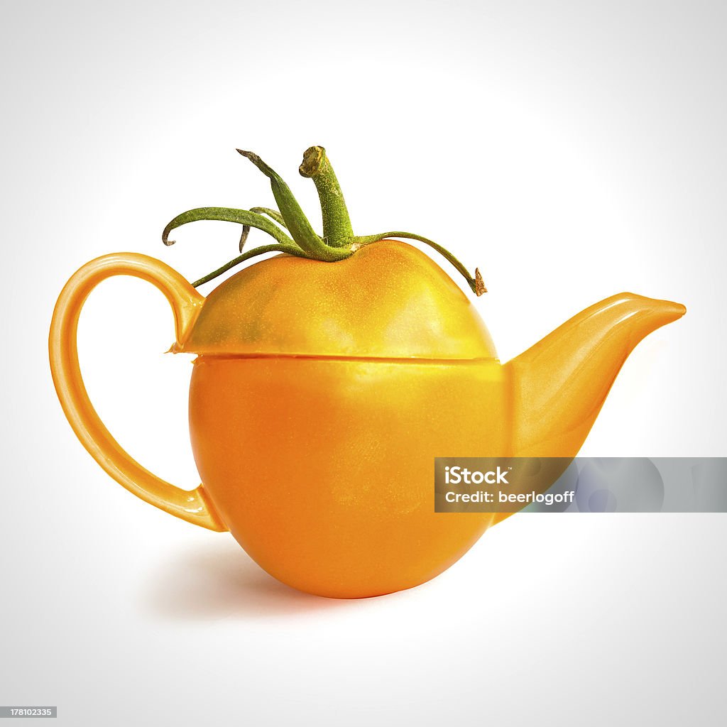 Konzept Gelbe Birnentomate-Teekanne - Lizenzfrei Alkoholfreies Getränk Stock-Foto