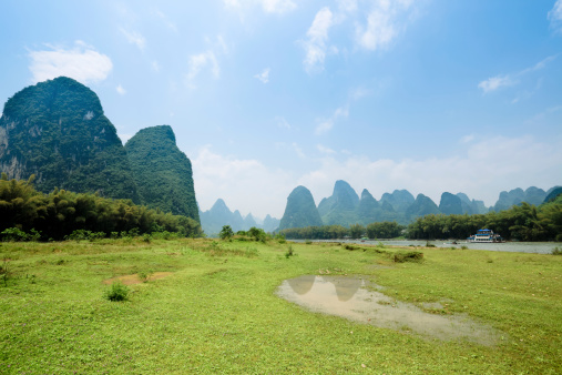 beautiful karst mountain landscape in guilin, China.the background of 20 yuan