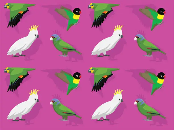 Vector illustration of Animal Parrot Lovebird Cockatoo Amazon Cartoon Seamless Wallpaper Background