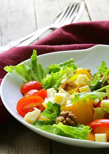 snack salad with cheese and walnuts