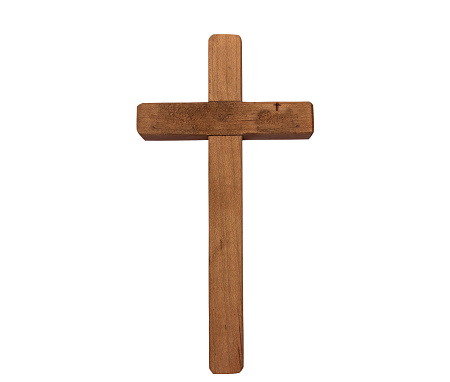 Wooden cross isolated on white background