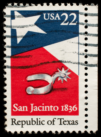 San Jacinto 1836 postage stamp on black background