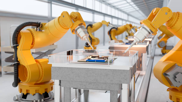 istock Robot arms are assembling circuit boards on a production line or conveyor in a modern factory. 1781093807