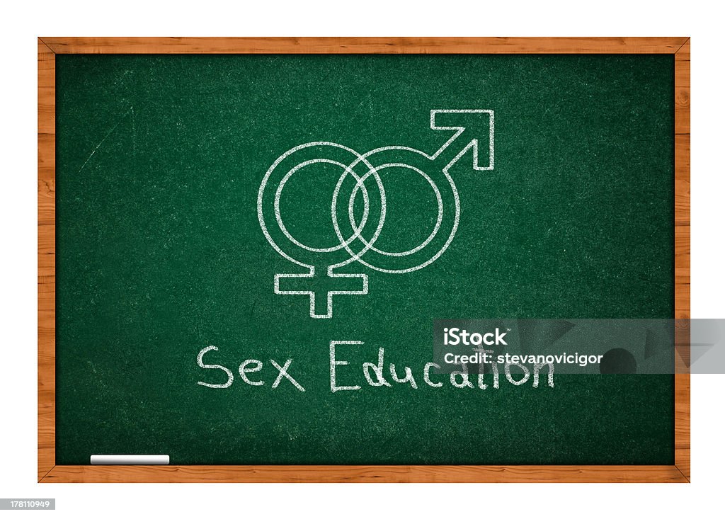 Sex symbols and sex education in chalk on green chalkboard Sex education on green chalkboard Chalkboard - Visual Aid Stock Photo