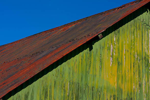 Green Barn on a Blue Day, Exmoor 2013 stock photo