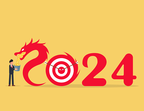 New Year's Resolutions. Start up a new business goal on 2024 concept