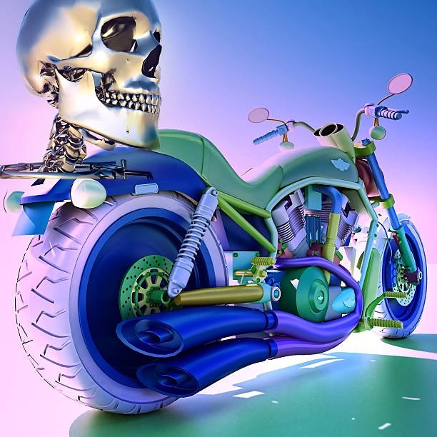 Human skleton on motorbike