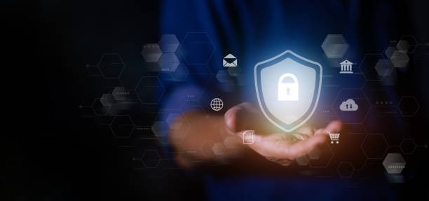 istock Cyber security and online data protection on internet of thing. Firewall shield secure access system interface with shield lock icon. Cybersecurity, privacy and business technology. Encrypted data. 1781152345