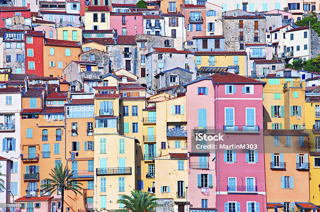 Colorful houses detail in Provence village of Menton Detail of colorful houses in Provence village Menton, France France Stock Photo