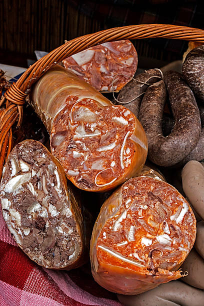 istock Traditional bio sausages in wicker basket 178116832