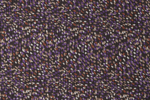 Purple tweed weave fabric sample with colorful pattern for sale in textile store. High quality material texture. Catalog photo of sample