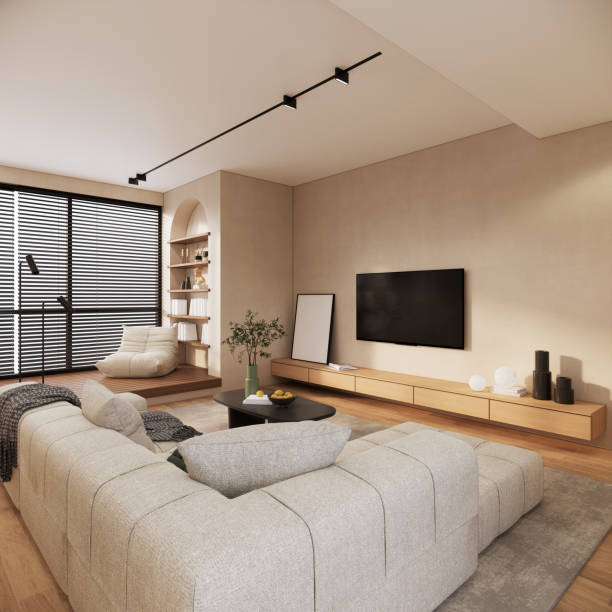 istock Modern beige living room interior, Stylish apartment design 3d rendering 1781180765
