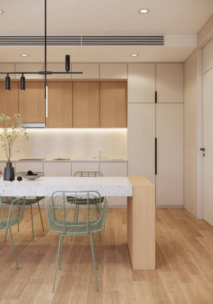 istock minimal modern kitchen with wooden and beige details, minimalistic interior design 1781181304