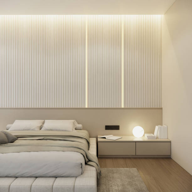 istock modern white bedroom interior design, earth tones ideas. 3d rendering 1781182670