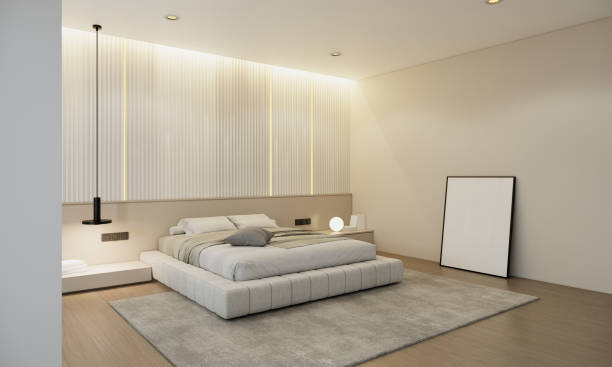 istock new modern elegant bedroom interior design, earth tone apartment. 3d rendering 1781182867