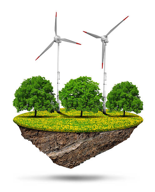 istock Little island with trees and wind turbines 178121650