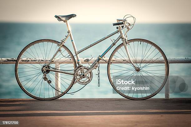 Old Bicycle At Sea Side Stock Photo - Download Image Now - Antique, Bicycle, Blue