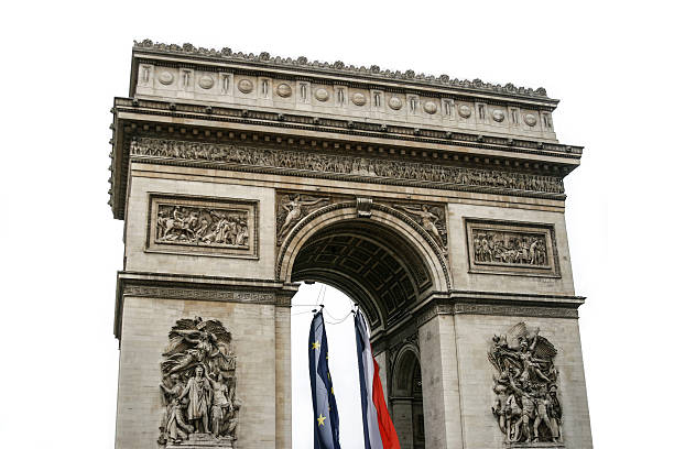 흰색 바탕에 그림자와 triumphal 궁형 파리 - paris france arc de triomphe france french culture 뉴스 사진 이미지