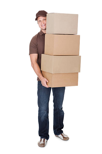 istock Portrait of delivery man holding boxes 178122383