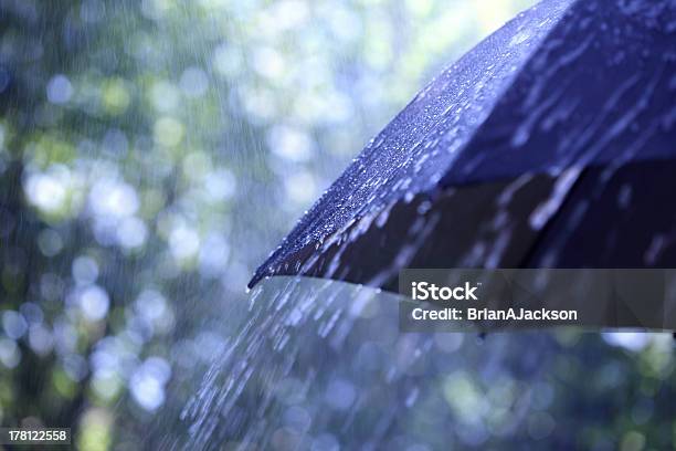 Rain On Umbrella Stock Photo - Download Image Now - Rain, Umbrella, Abstract