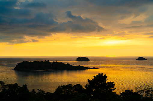 Seascape with sunset in koh chang or elephant island view point Trat province Thailand