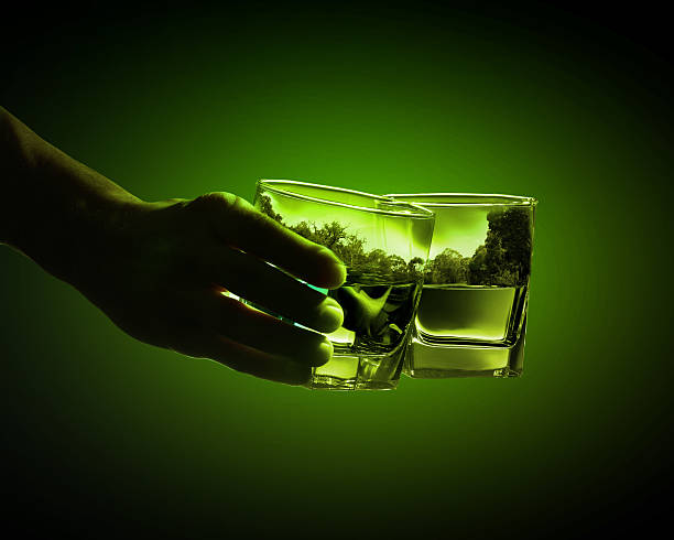istock Two glasses of green absinth 178123036