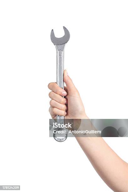 Woman Hand Holding A Wrench Stock Photo - Download Image Now - Wrench, Work Tool, Women