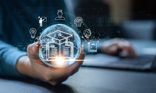Technology Elearning Human With Technology Internet Learning And Study Online Class Webinar ...